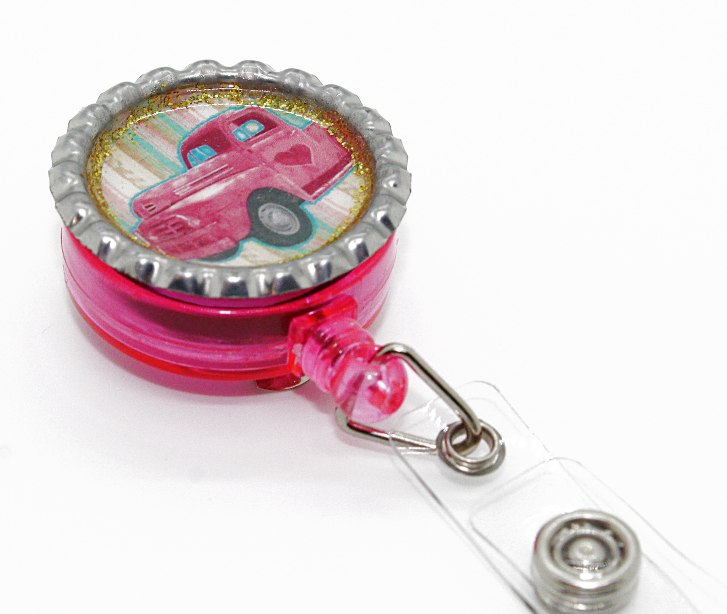 pink vintage junker truck badge reel holder