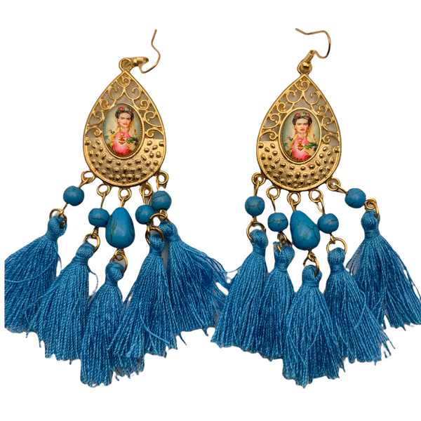 “Frida” Blue Tassel Earrings