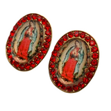Oval “Virgen de Guadalupe” Red Rhinestone Earrings