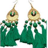 “Frida” Green Tassel Earrings
