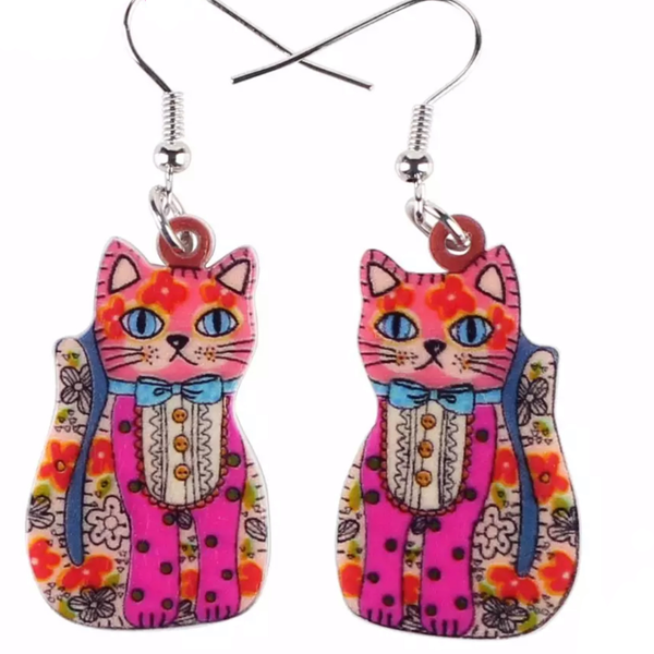 Colorful Cat Acrylic Earrings