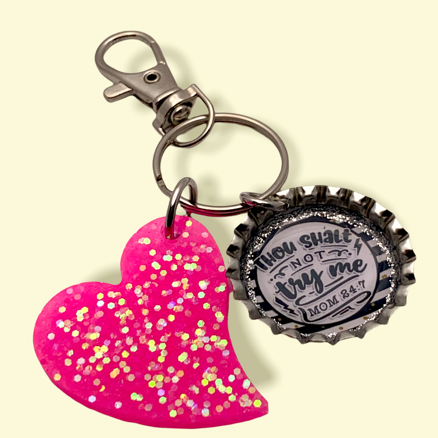 “Thou Shalt Not Try Me” Mom Bottle Cap Keychain