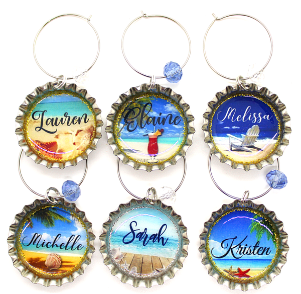 personalized Beach Theme Drink Charms