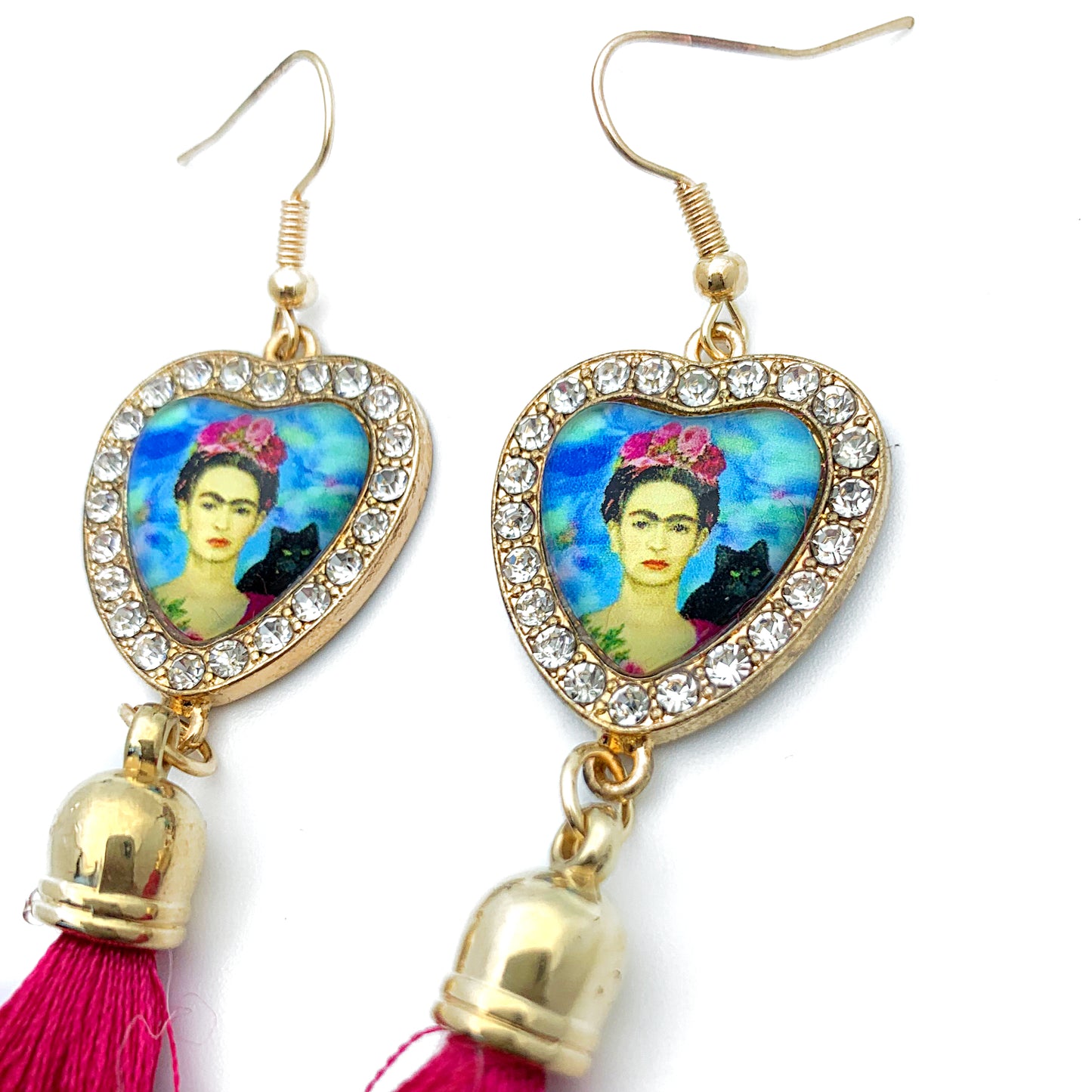 Frida Heart Fuchsia Long Tassel Earrings