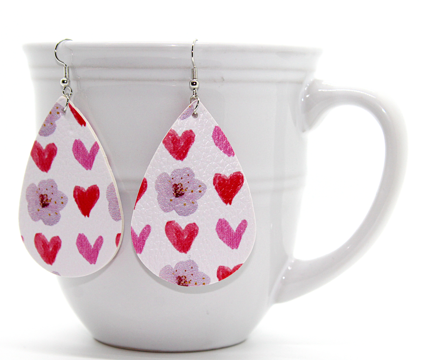 Heart & Flower Faux Leather Earrings