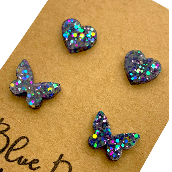 Heart & Butterfly Multicolor Resin Stud Earrings