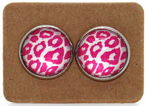 Pink Leopard 12mm Earrings