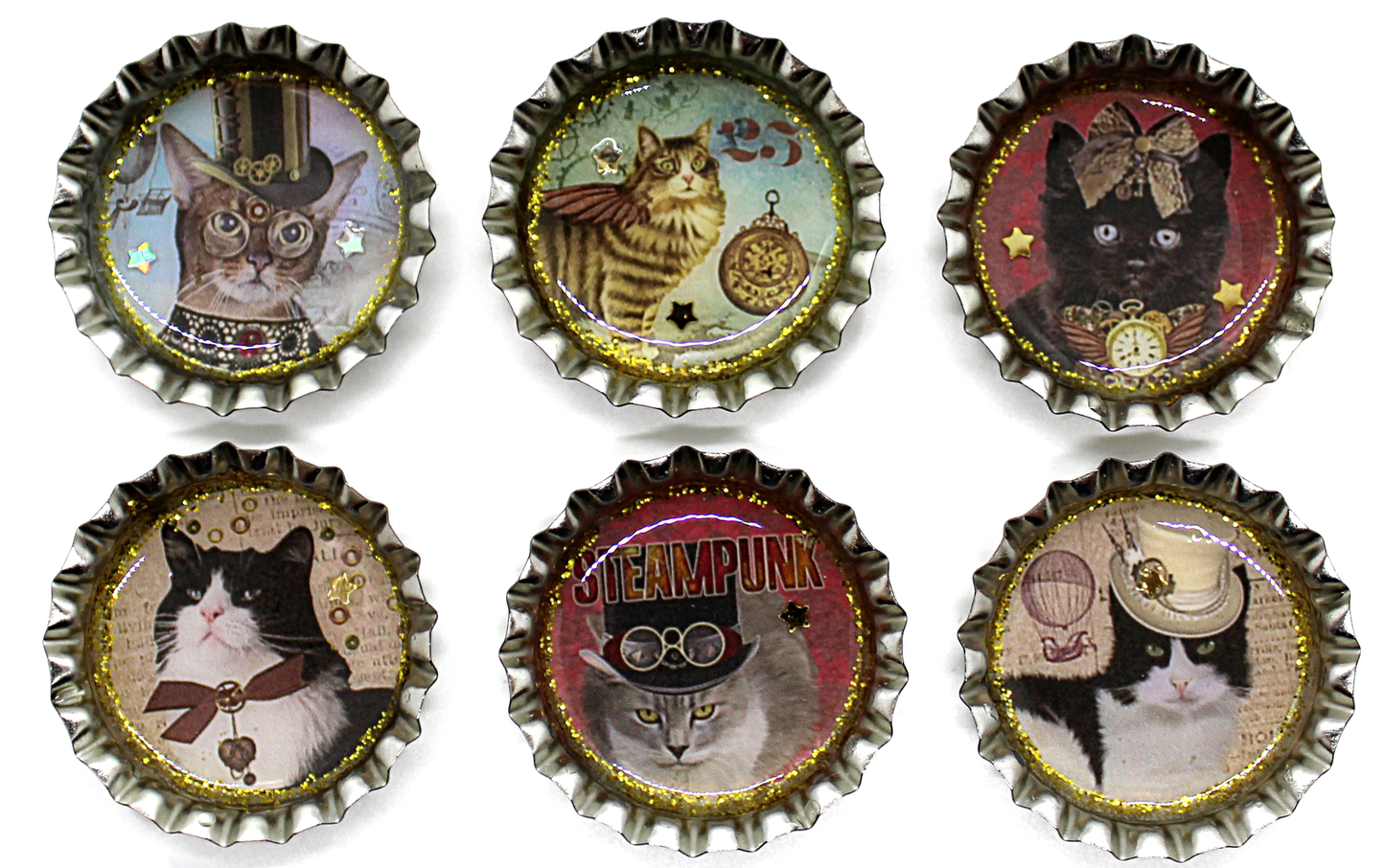 steampunk cats magnet set