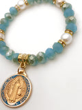 Light Blue Faceted Glass Bead Religious Bracelet