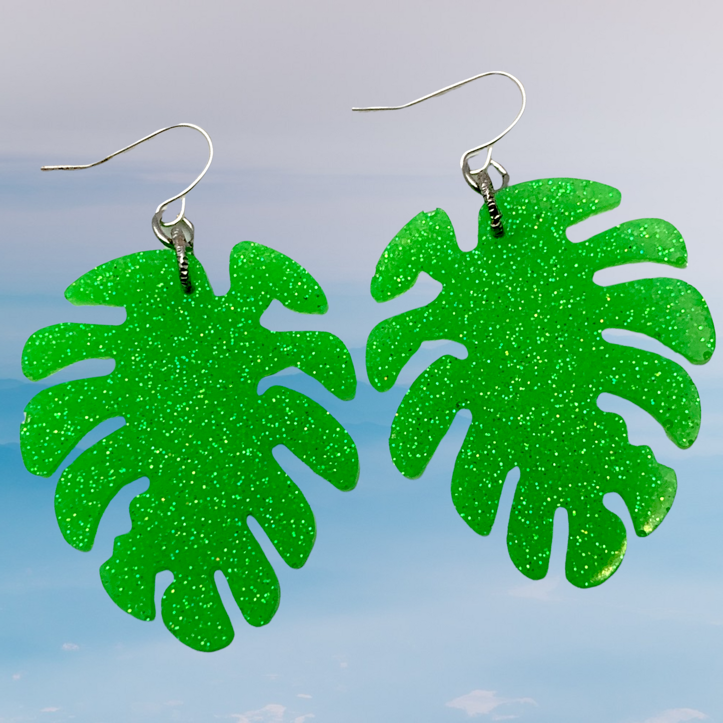Green Holographic Palm Resin Earrings