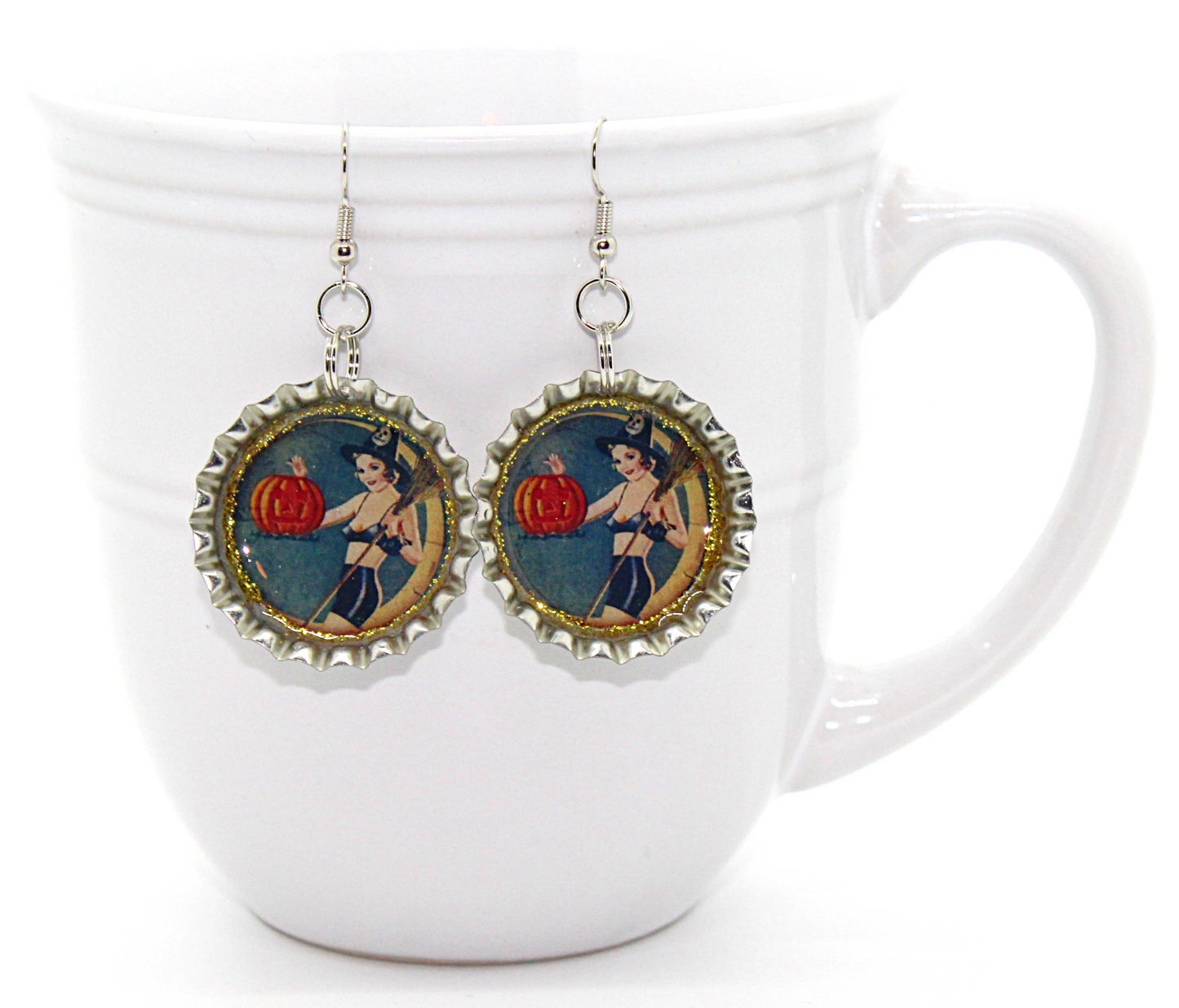 pinup witch halloween earrings