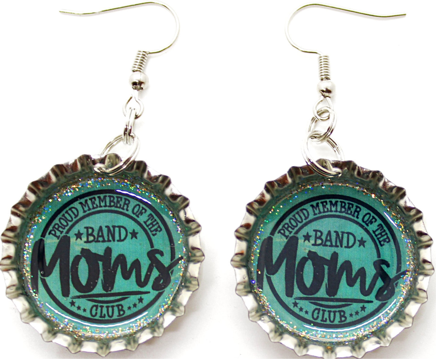 Turquoise “Band Mom’s Club” Bottle Cap Earrings