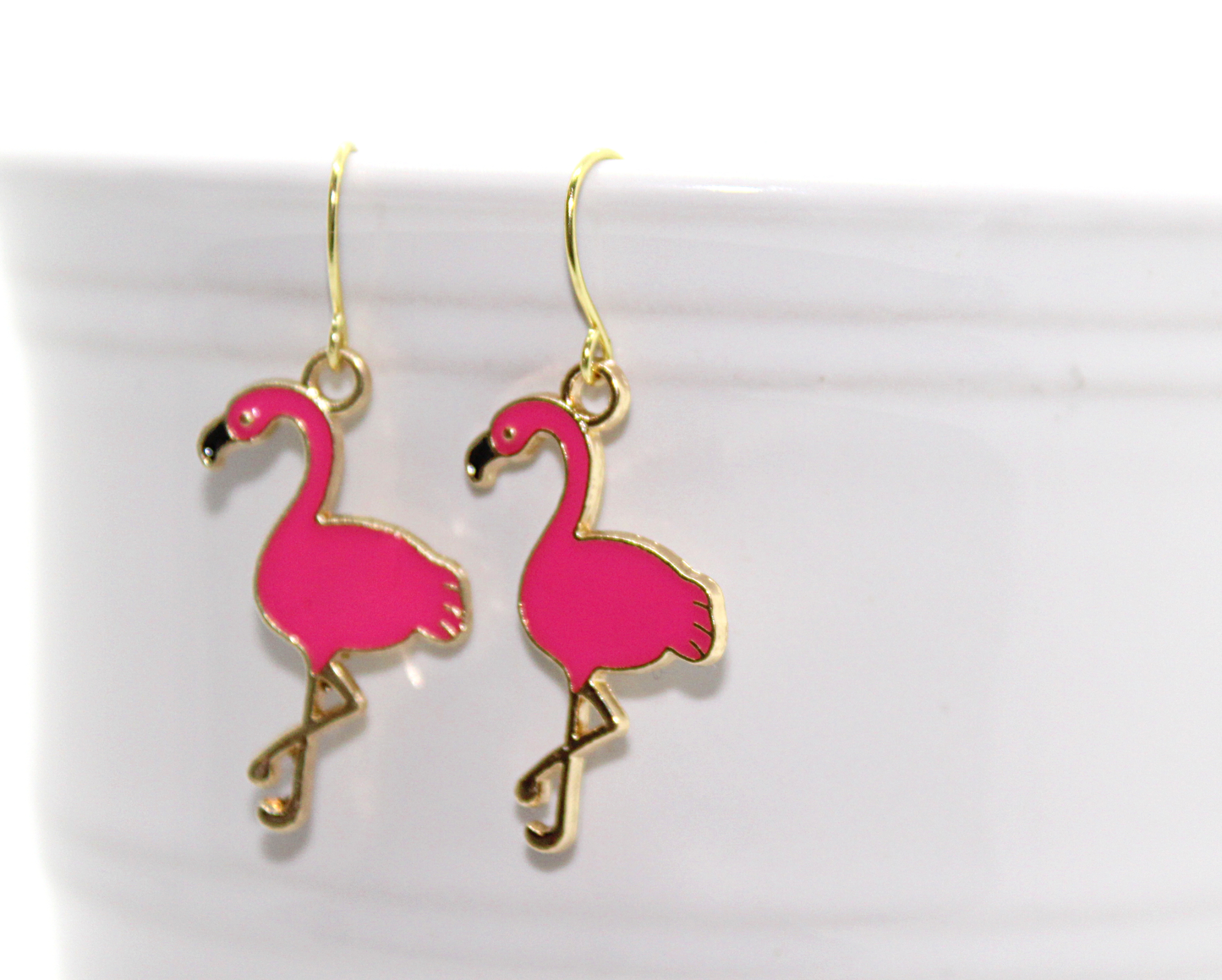pink flamingo enamel charm earrings
