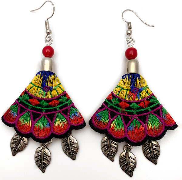 Mexican Embroidered Red Multicolored Earrings