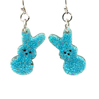 Iridescent Blue Glitter Bunny Resin Earrings