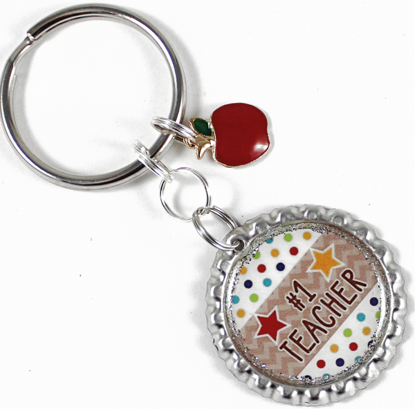 “#1 Teacher” Bottle Cap Keychain