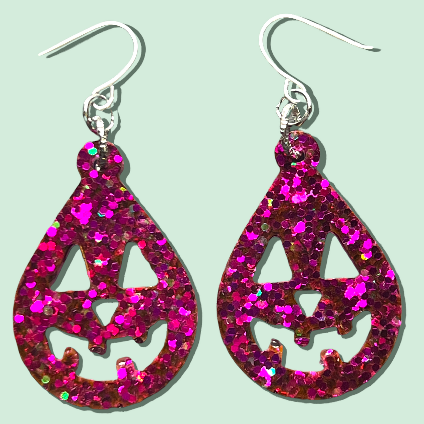 Fuchsia Glitter Jack o’lantern Resin Earrings