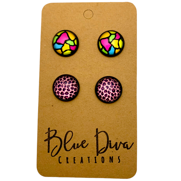 Two Pairs Colorfull Print 12mm Earrings