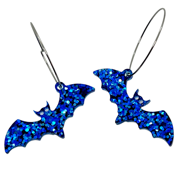 Blue Glitter Resin Bat Earrings