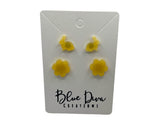 Yellow Glitter Bunnies & Flowers Resin Stud Earrings