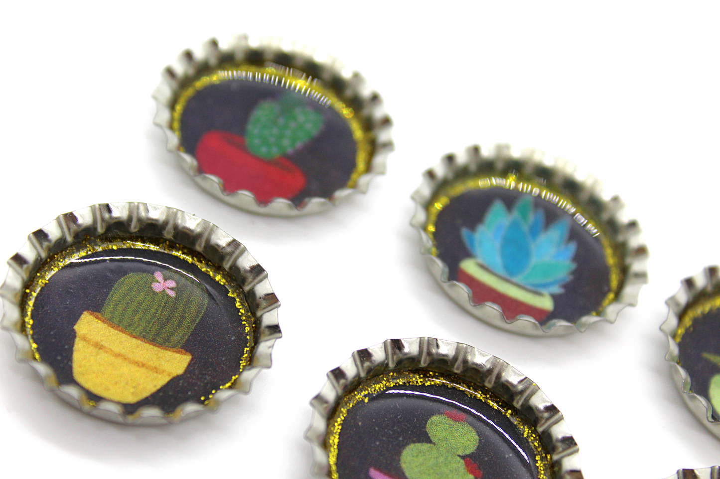 set of 6 Cactus Bottle Cap Magnets Set