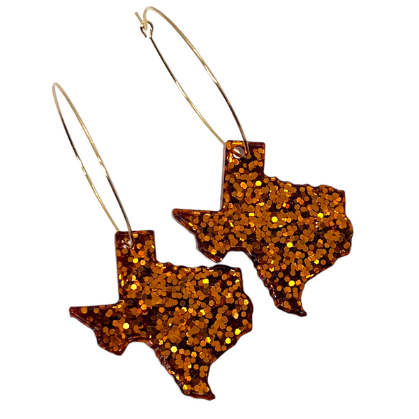 Texas Glitter Resin Earrings in “Burnt Orange”