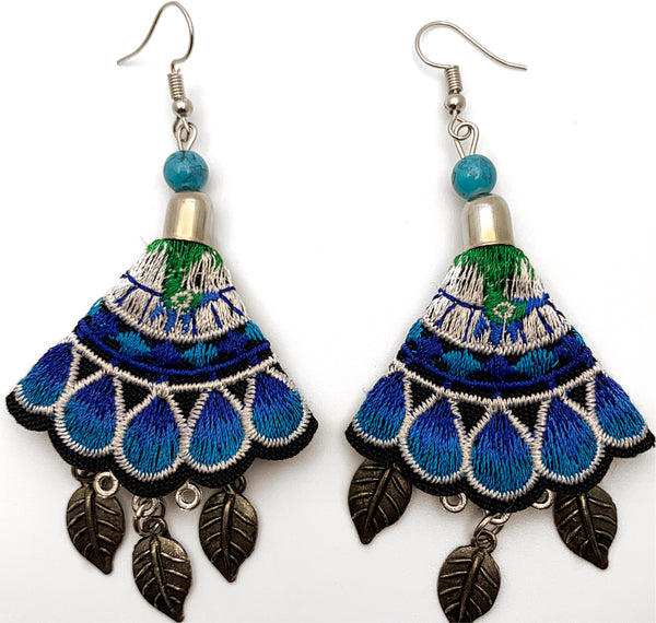 Mexican Embroidered Blue Earrings