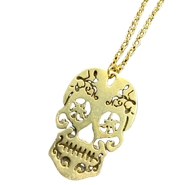 Gold Stainless Steel Skull Necklace