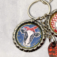 Personalized Cow Themed Bottle Cap Keychain