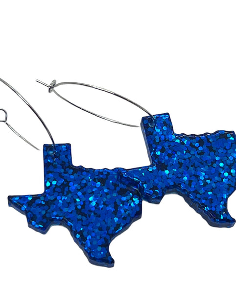 Texas Glitter Resin Earrings in “Royal Blue”