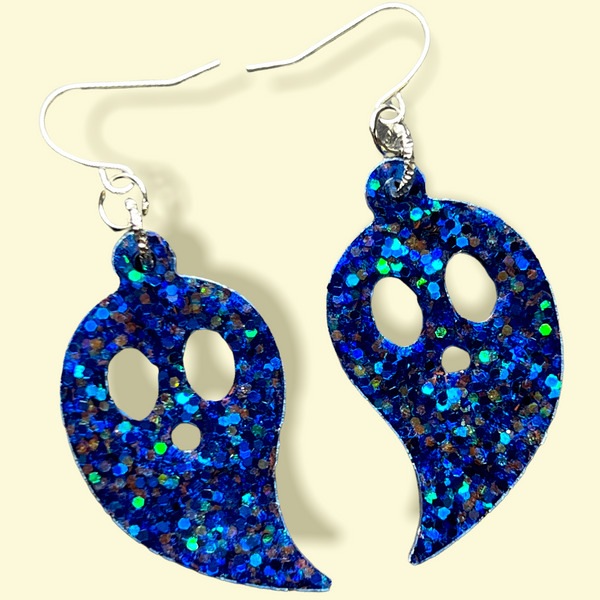 Blue Glitter Ghost  Resin Earrings