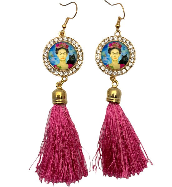 “Frida” Pink Long Tassel Earrings