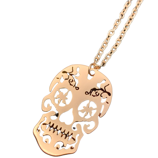 Rose Gold Stainless Steel Skull Necklace