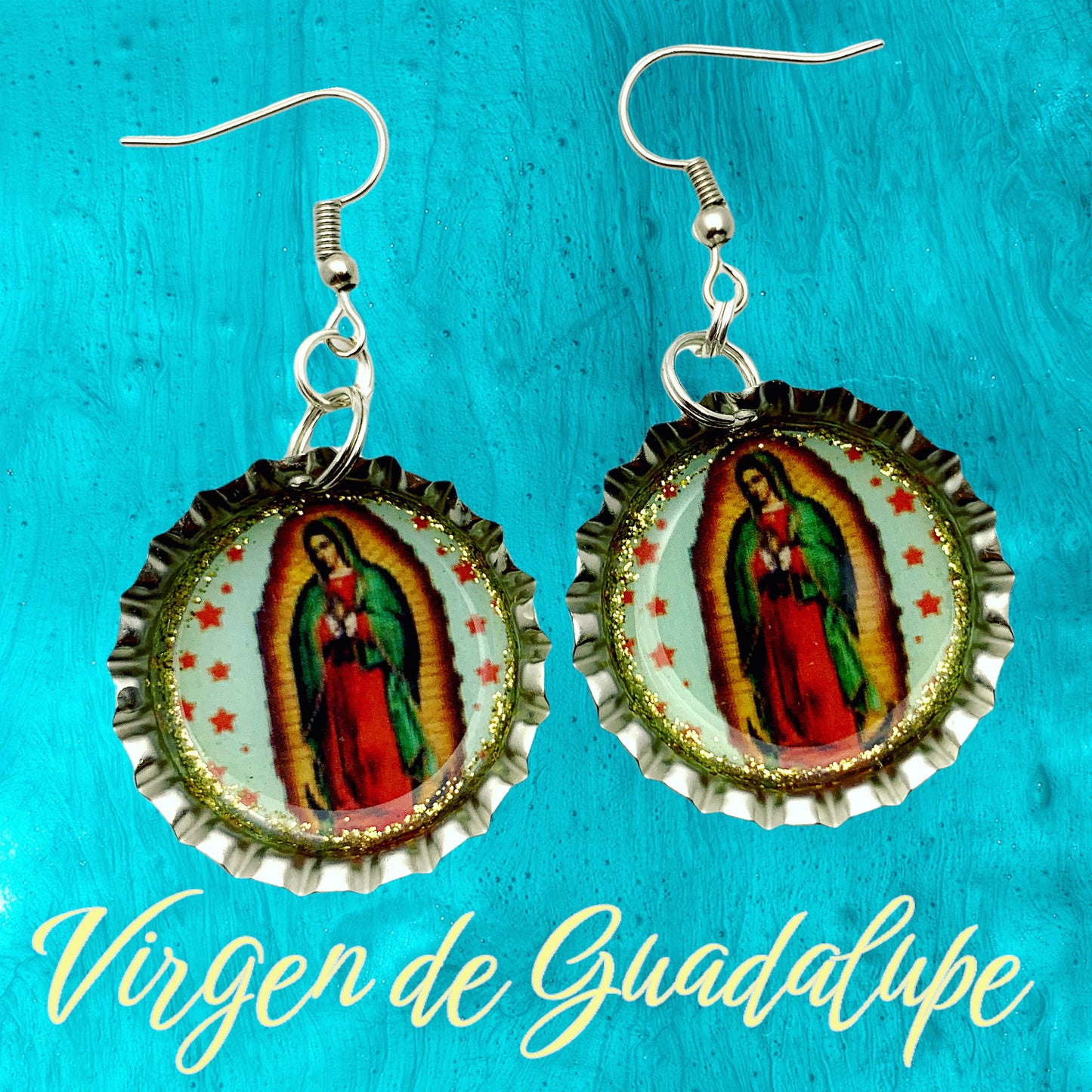 Virgen de Guadalupe Bottle Cap Earrings