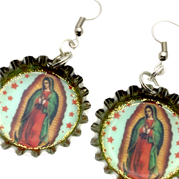 Virgen de Guadalupe Bottle Cap Earrings
