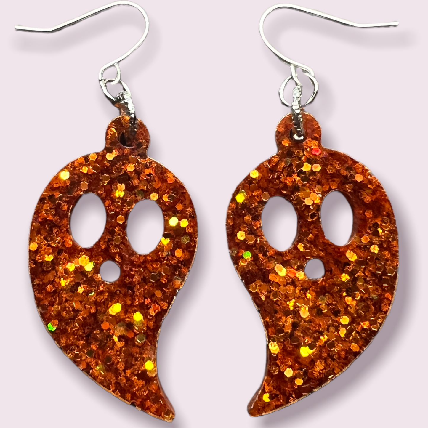 Orange Glitter Ghost Resin Earrings