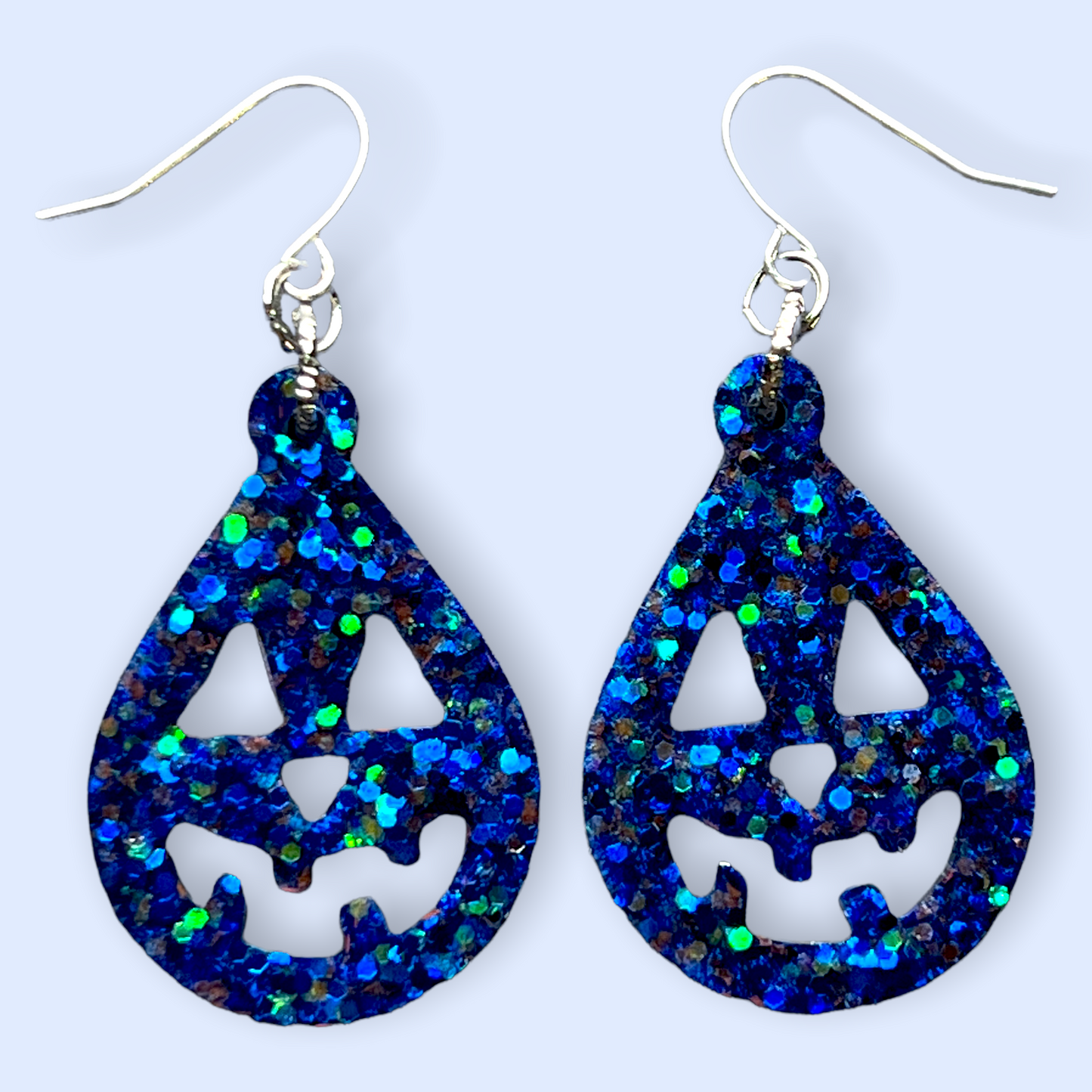 Blue Glitter Jack o’lantern Resin Earrings