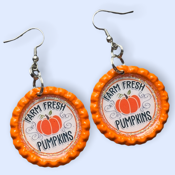 “Farm Fresh Pumpkins” Bottle Cap Earrings