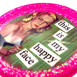 Retro “This is My Happy Face” Glitter Resin Coaster