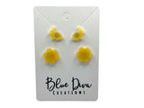 Yellow Glitter Bunnies & Flowers Resin Stud Earrings