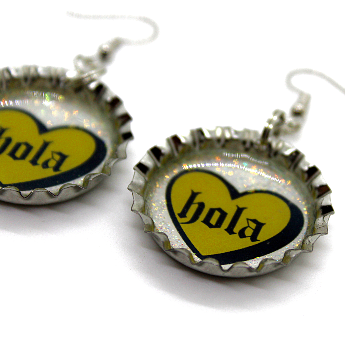 “Hola” Heart Bottle Cap Earrings