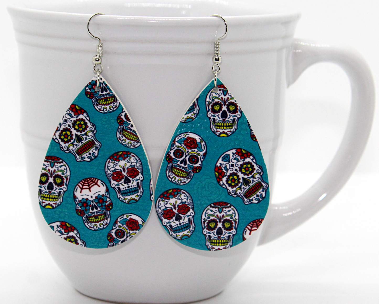 sugar skull faux leather earrings