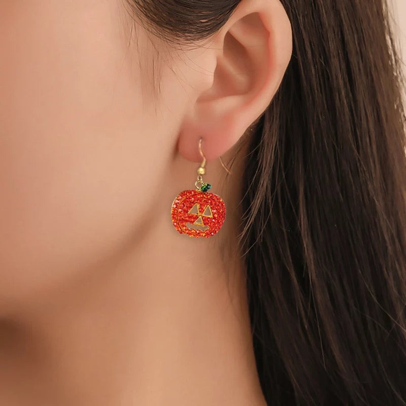 Rhinestone Halloween Pumpkin Earrings