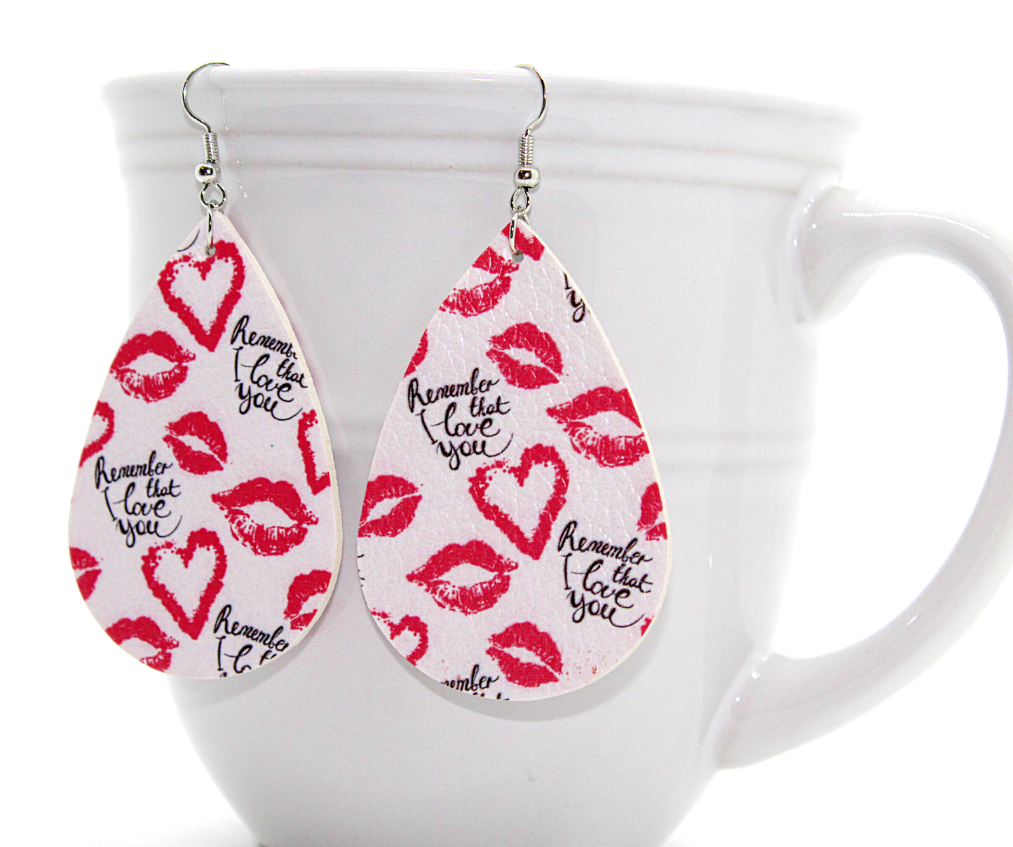 Faux Leather Heart & Kiss Print Earrings