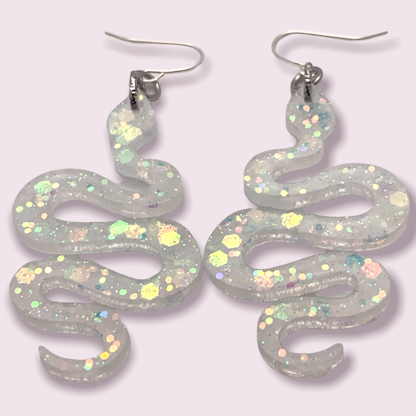 Resin Snake Earrings in Clear Holographic