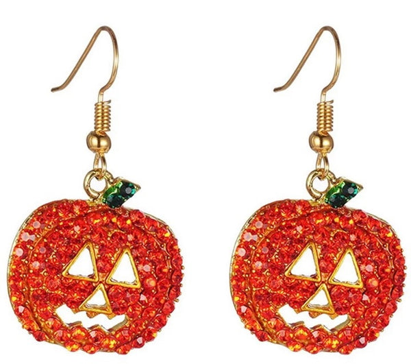Rhinestone Halloween Pumpkin Earrings