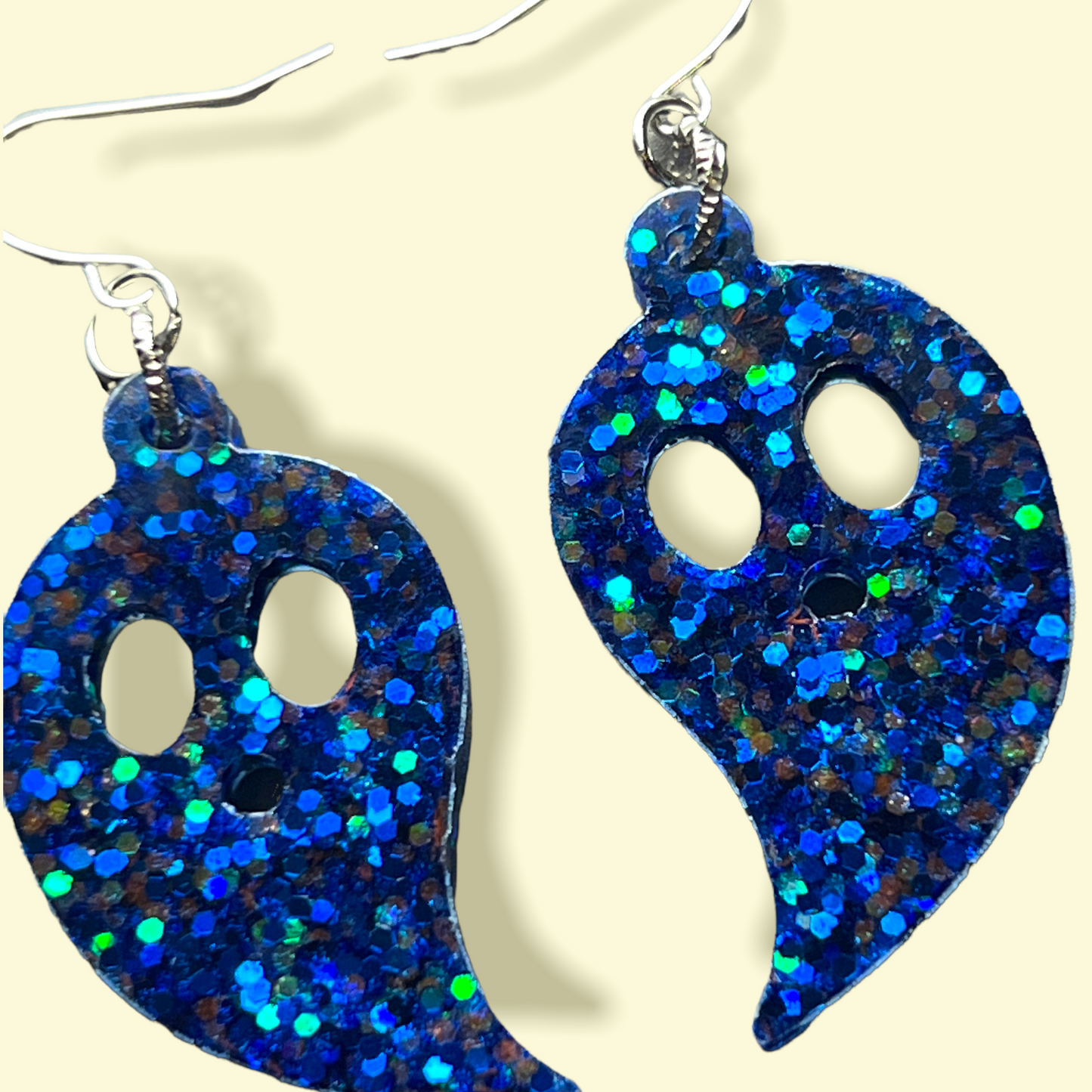 Blue Glitter Ghost Resin Earrings