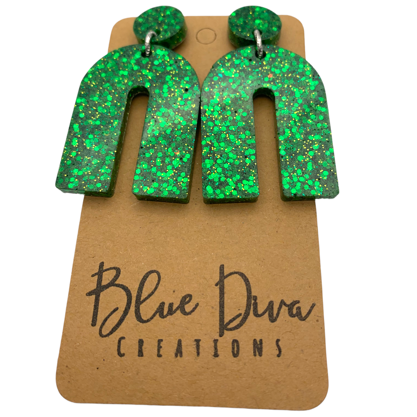 Green Horseshoe Resin Earrings