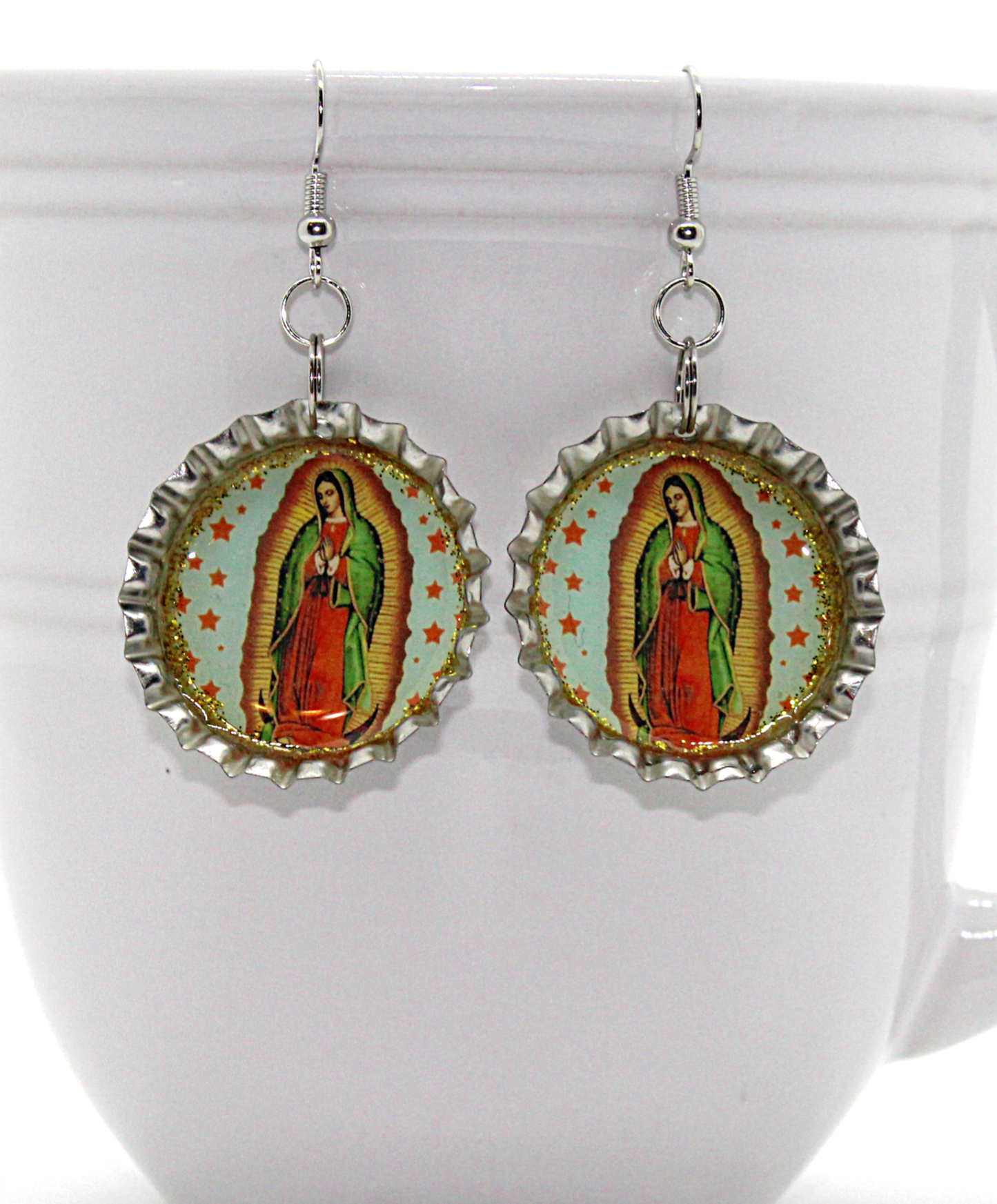 Virgen de Guadalupe Bottle Cap Earrings