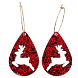 Red Glitter “Christmas Reindeer” Resin Earrings